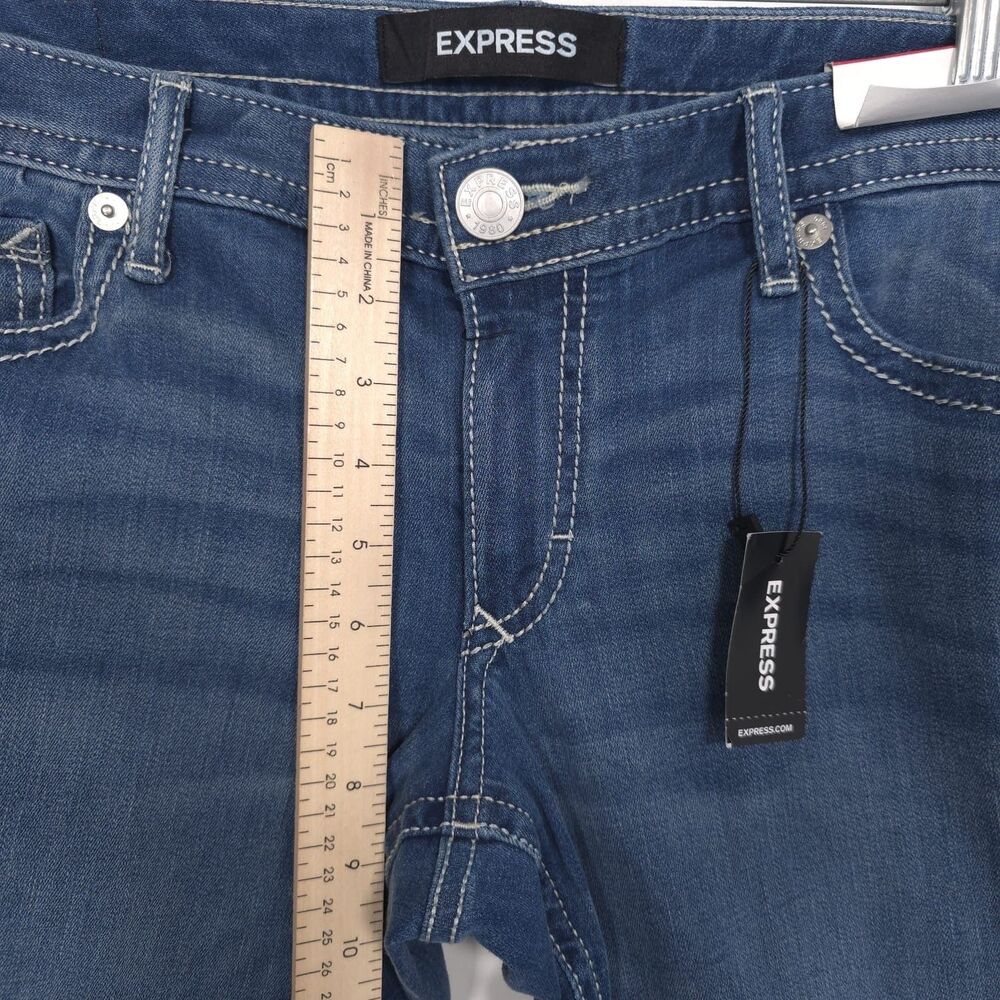 EXPRESS New Bell Flare Low Rise‎ Jeans Stretch Blue Women Size 12 R Bootcut - Picture 7 of 15
